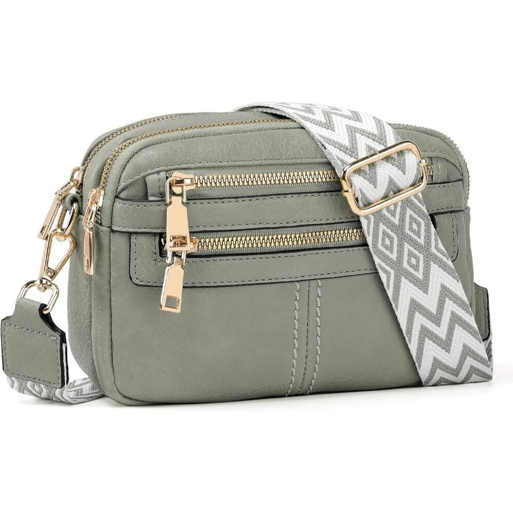 6-Pocket Crossbody Bags for Women, Vegan Leather Shoulder Handbags Gray Travel